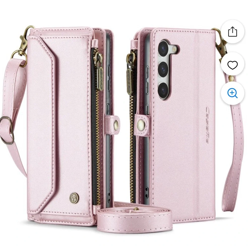 GK Pink Crossbody Phone Wallet with Zipper Pocket & Card Slots. D